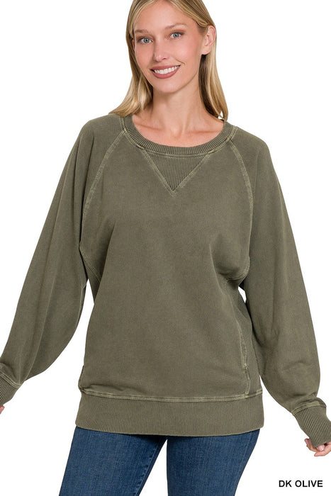Dark Olive French Terry Pullover With Pockets