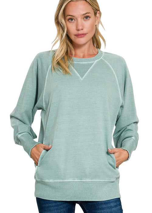 Ash Blue French Terry Pullover With Pockets