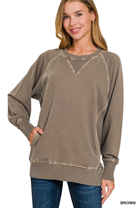 Brown French Terry Pullover With Pockets