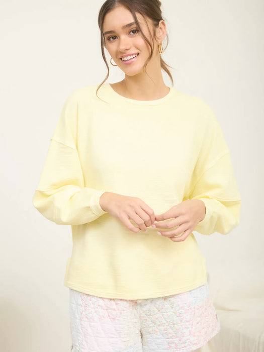 Butter Yellow Exposed Seam Detail Long Sleeve Knit Top