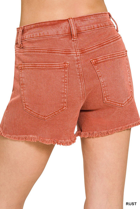 Acid Washed Frayed Cutoff Hem Shorts