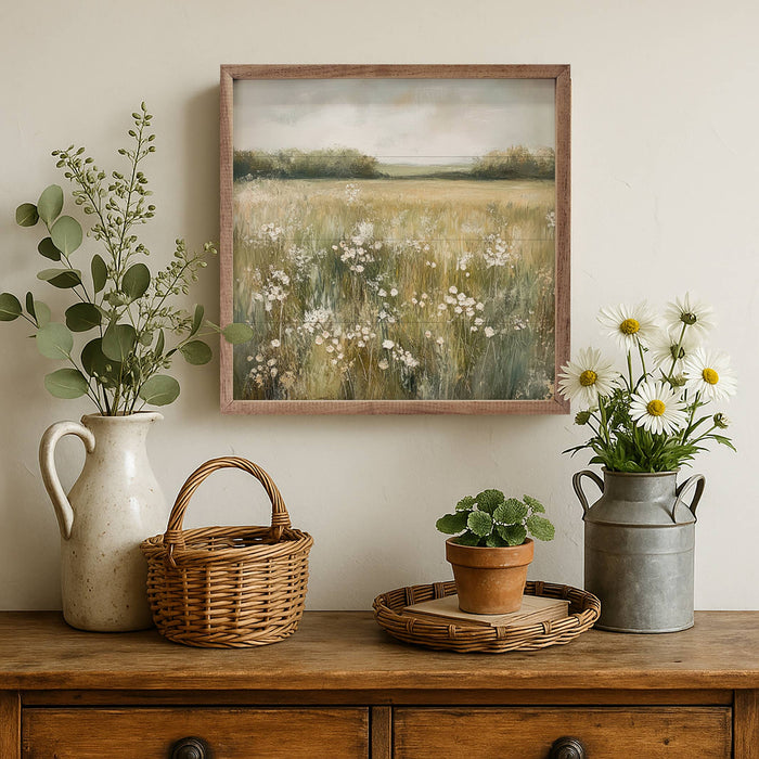 Neutral Field Of Flowers Framed Wall Art