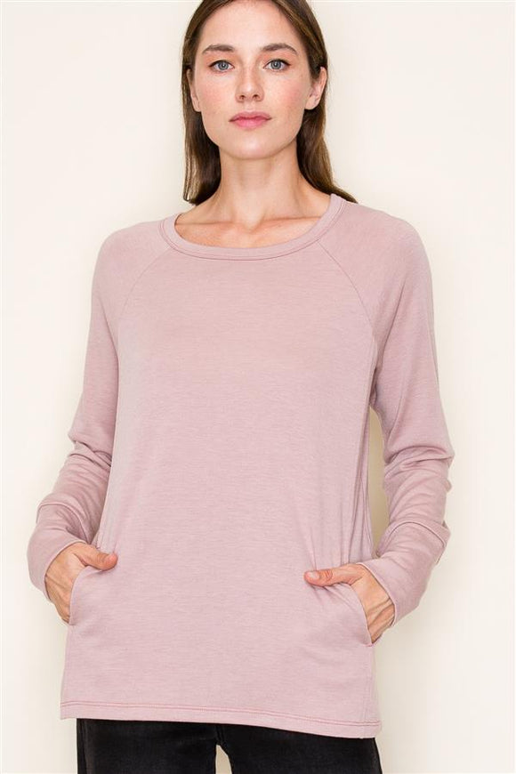 Dusty Rose Knit Top with Pockets