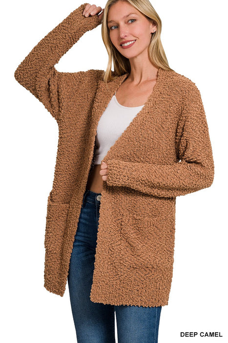 Deep Camel Popcorn Sweater Cardigan