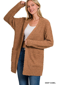 Popcorn Sweater Cardigan - Deep Camel