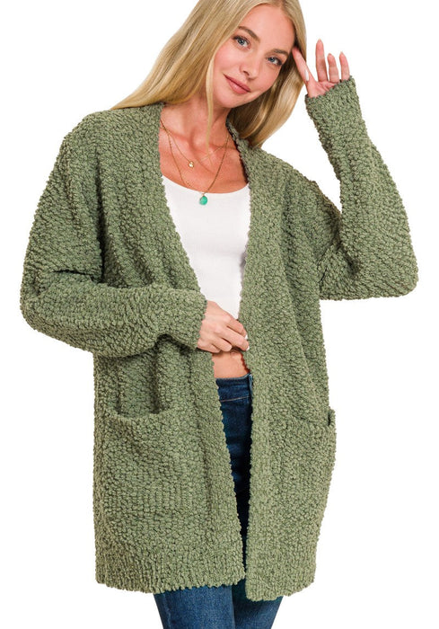 Light Olive Popcorn Sweater Cardigan