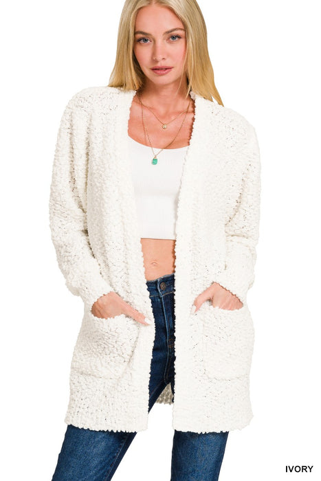 Ivory Popcorn Sweater Cardigan