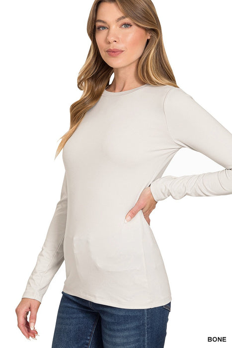 Bone Brushed Microfiber Long Sleeve Round Neck Tee