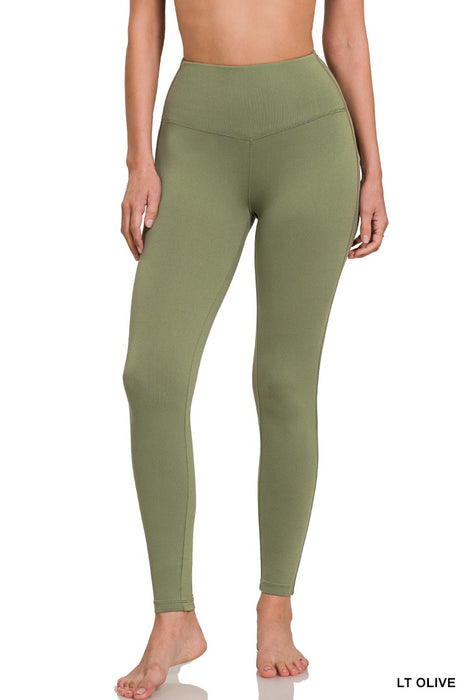 Light Olive Brushed Microfiber Full Length Leggings
