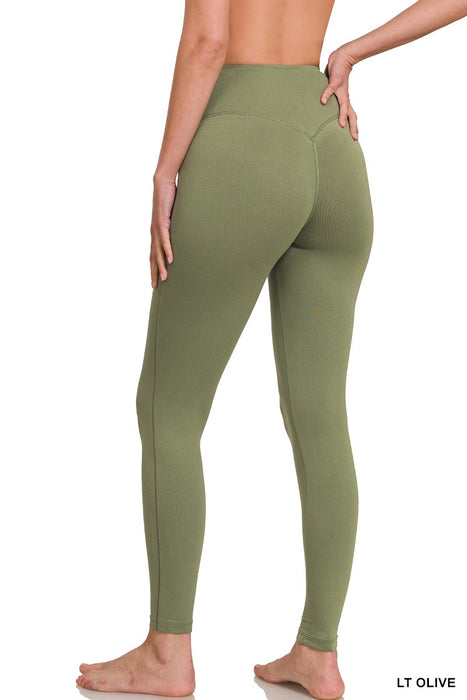 Light Olive Brushed Microfiber Full Length Leggings