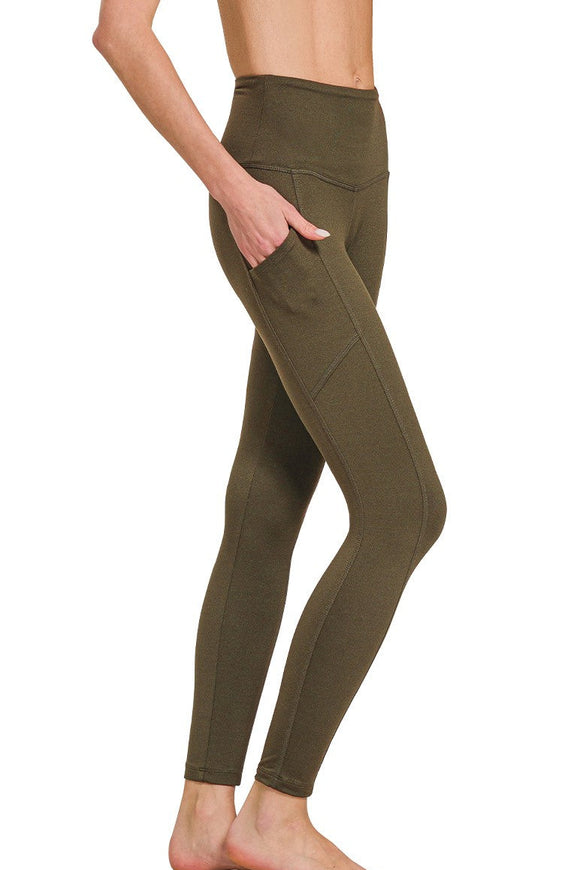 Green Brushed Microfiber Full Length Leggings