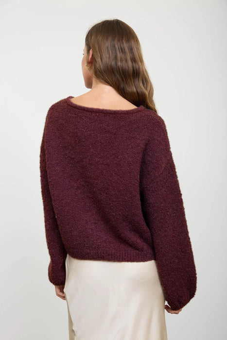 Burgundy Long Sleeve Fuzzy Knit Pullover Sweater