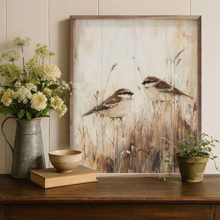 Birds In Tall Grass Framed Wall Art