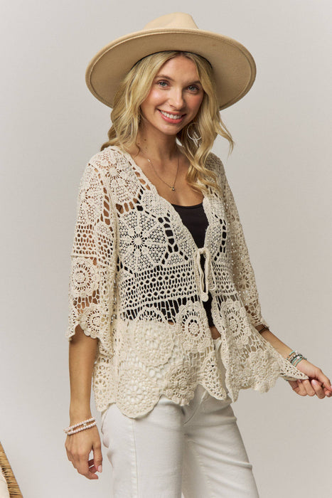 Boho Crochet Lace Tie Front Cardigan