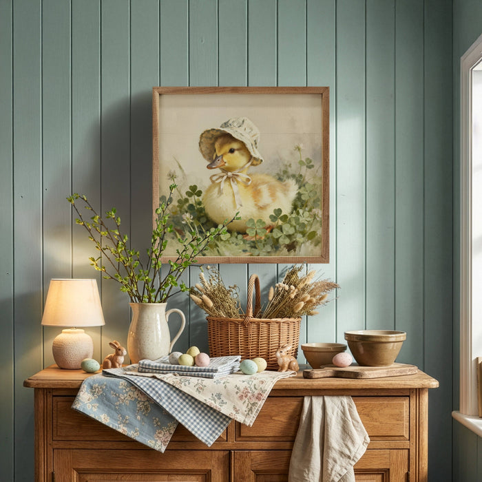 Duckling In Bonnet Framed Wall Art