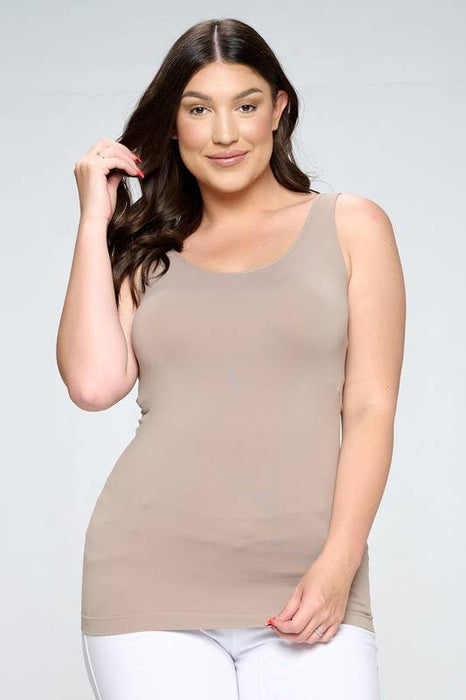 Light Mocha Reversible V or U Neckline Seamless Tank PLUS