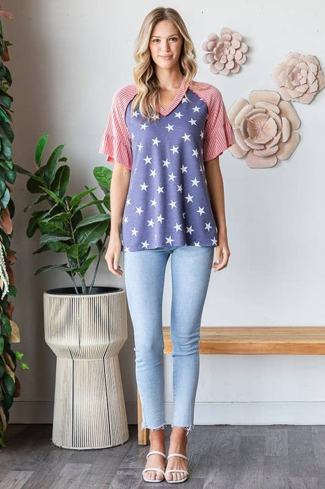 Star Ruffle Short Sleeve Top | S-3XL