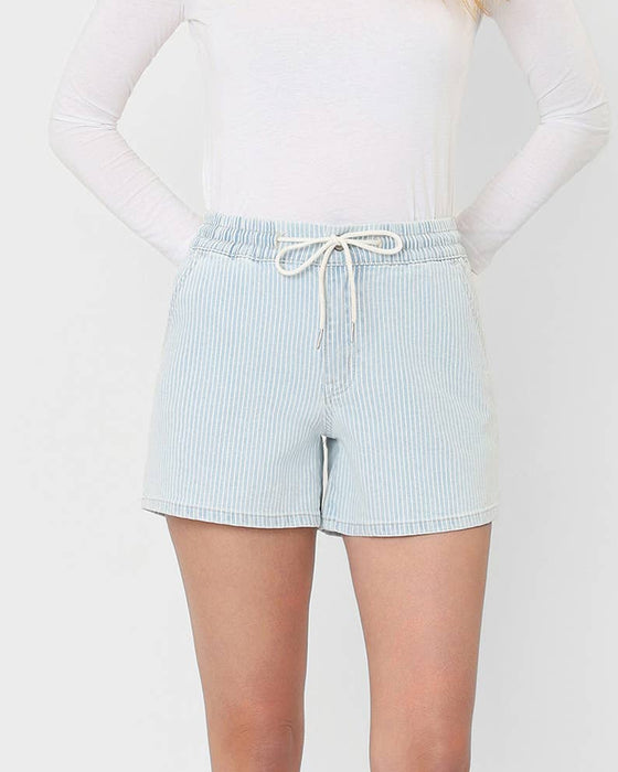 High Rise Elastic WB Drawstring Striped Shorts