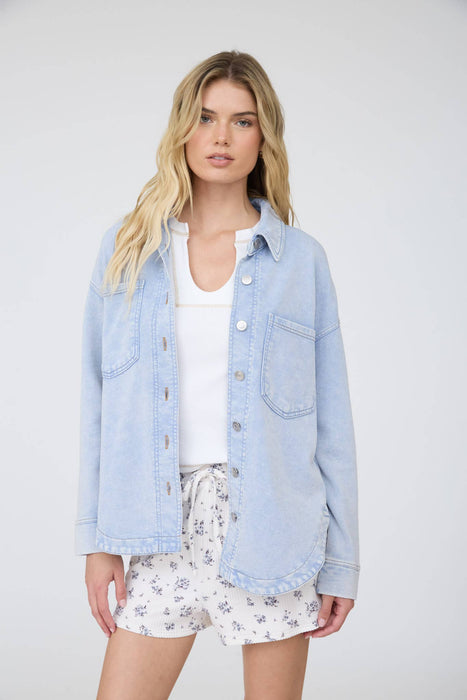 Acid Washed Button Down Knit Shacket