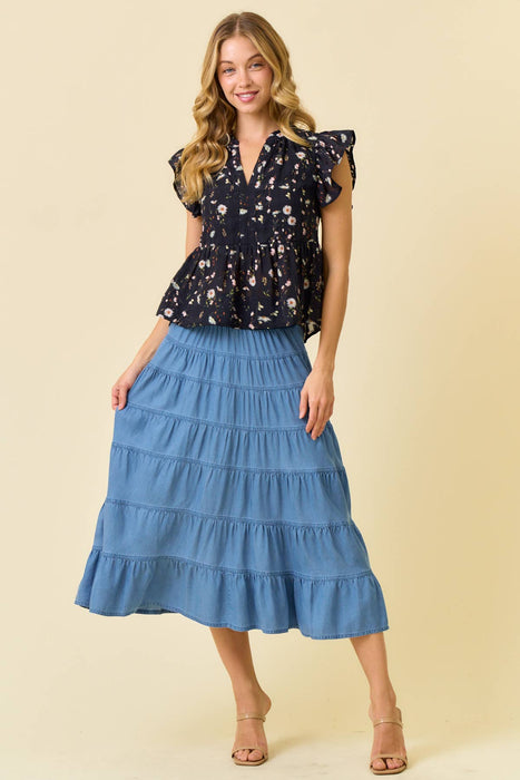 Cream Floral Printed Ruffle Sleeve Top