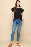 Black Cotton Gauze with Double Ruffled Sleeves