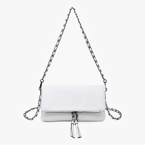 White Julie Studded Detail Crossbody w/ Chain Strap