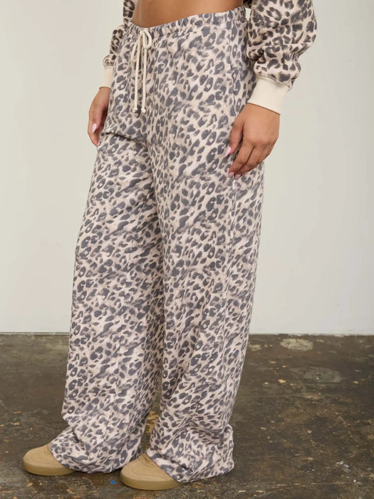 Leopard Drawstring Wide Leg Lounge Pants
