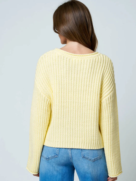 Yellow Roll Up Raw Edge Detail Long Sleeve Knit Sweater