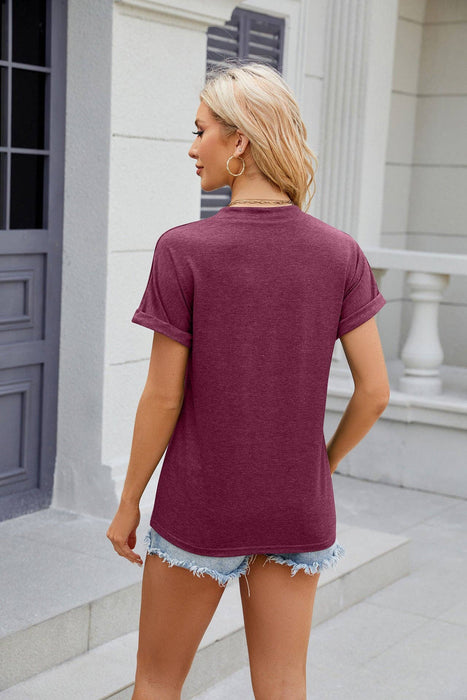 Black Button V-Neck Top | S-2XL Plus
