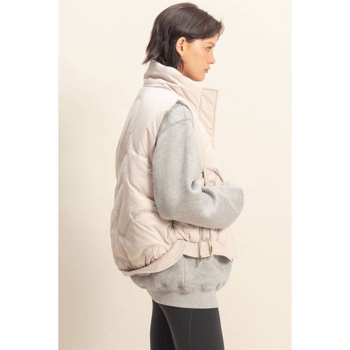 Ecru High Neck Quilting Puffer Vest