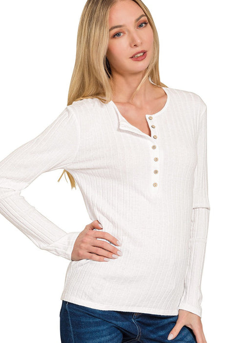 Off White Ribbed Long Sleeve Henley