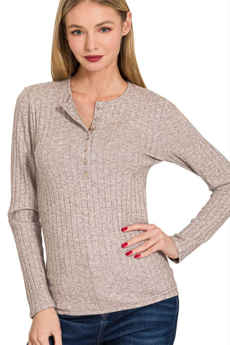 Oatmeal Ribbed Long Sleeve Henley