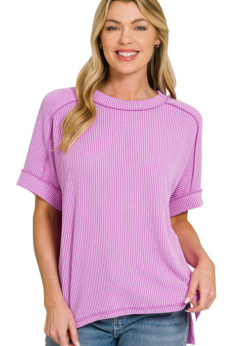 Violet Raised Ribbed Cap Sleeve Top