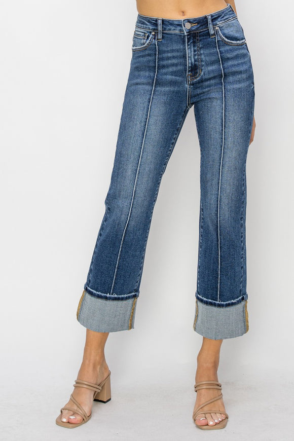 High Rise Straight Cuffed Jeans