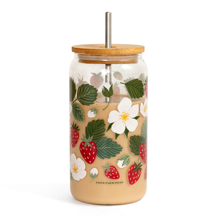 Strawberry Patch Glass Can