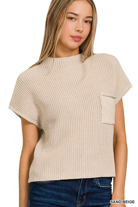 Mock Neck Short Sleeve Cropped Sweater