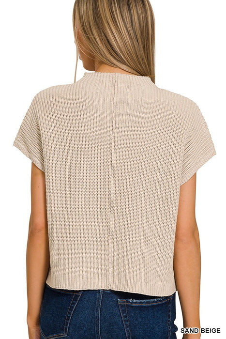 Mock Neck Short Sleeve Cropped Sweater