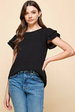 Black Cotton Gauze with Double Ruffled Sleeves