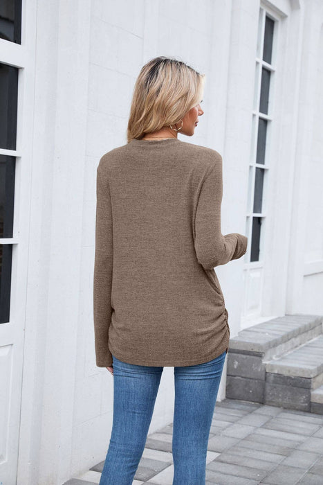 Mocha Soft Long Sleeve Round Neck Tunic Top | Sizes S-2XL