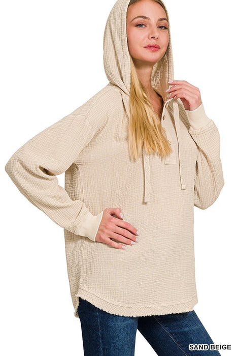 Beige Washed Double Gauze Hoodie