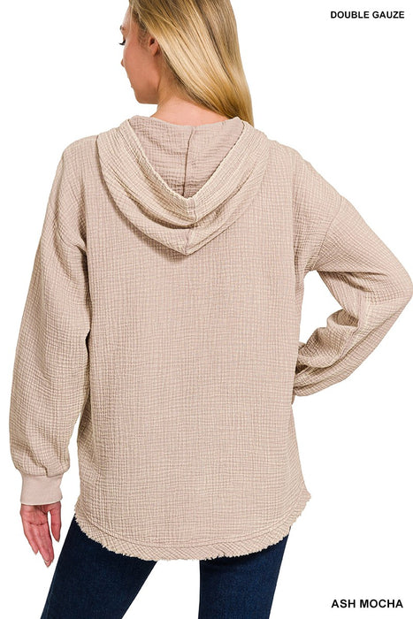 Beige Washed Double Gauze Hoodie