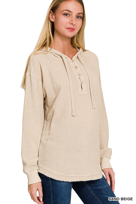 Beige Washed Double Gauze Hoodie