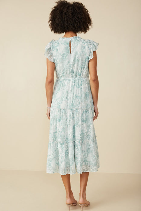 Mint Floral Embroidered Printed Mesh Ruffled Tank Dress