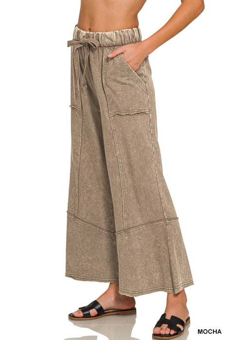 Mocha Exposed-Seam Flare Hem Pants With Pockets