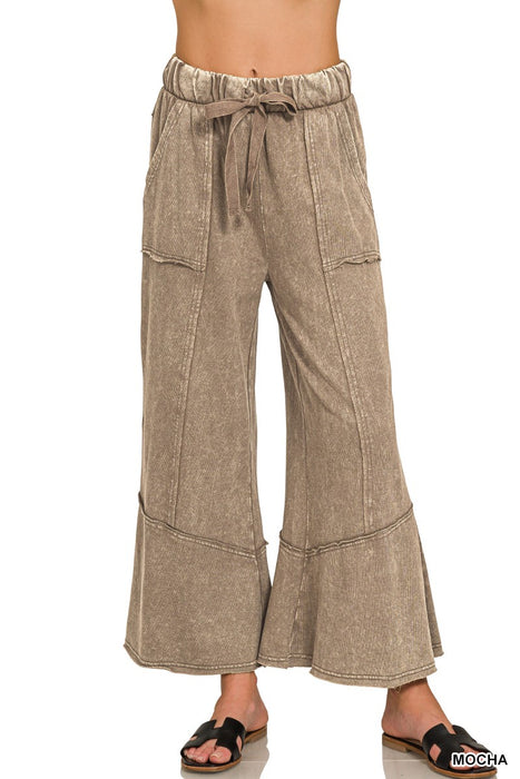 Mocha Exposed-Seam Flare Hem Pants With Pockets
