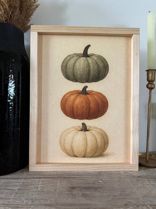 Stacked Pumpkins Framed Wall Art - Dark Walnut Frame