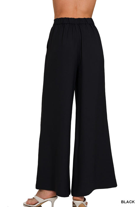 Relaxed Fit Elastic Waisted Wide Leg Pants