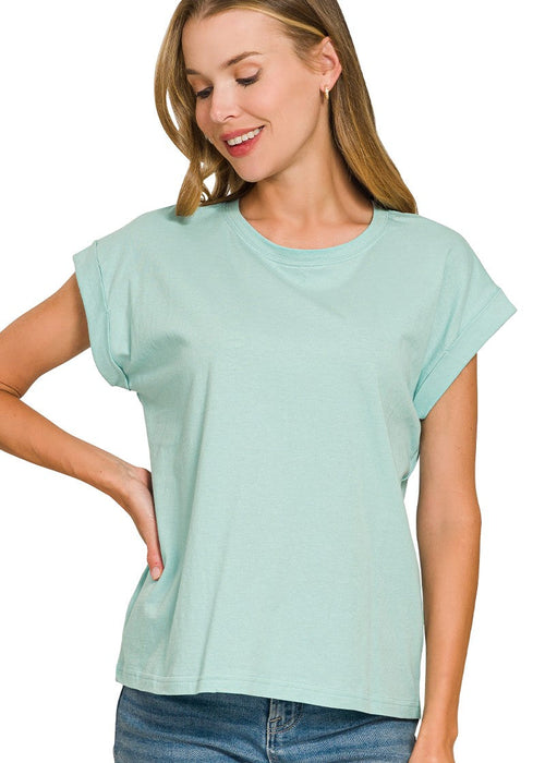Seaglass Round Neck Folded Short Sleeve T-shirt