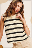 Black & Cream Chunky Striped Sleeveless Sweater Top