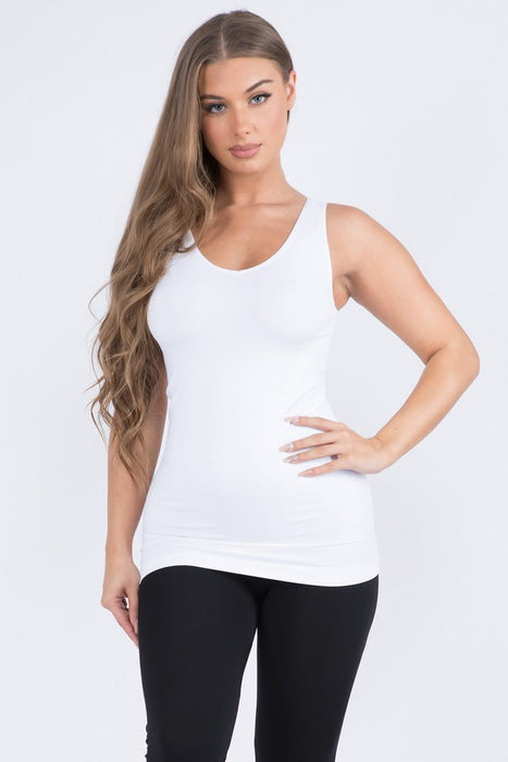One Size - White - Reversible V Or U Neckline Seamless Tank